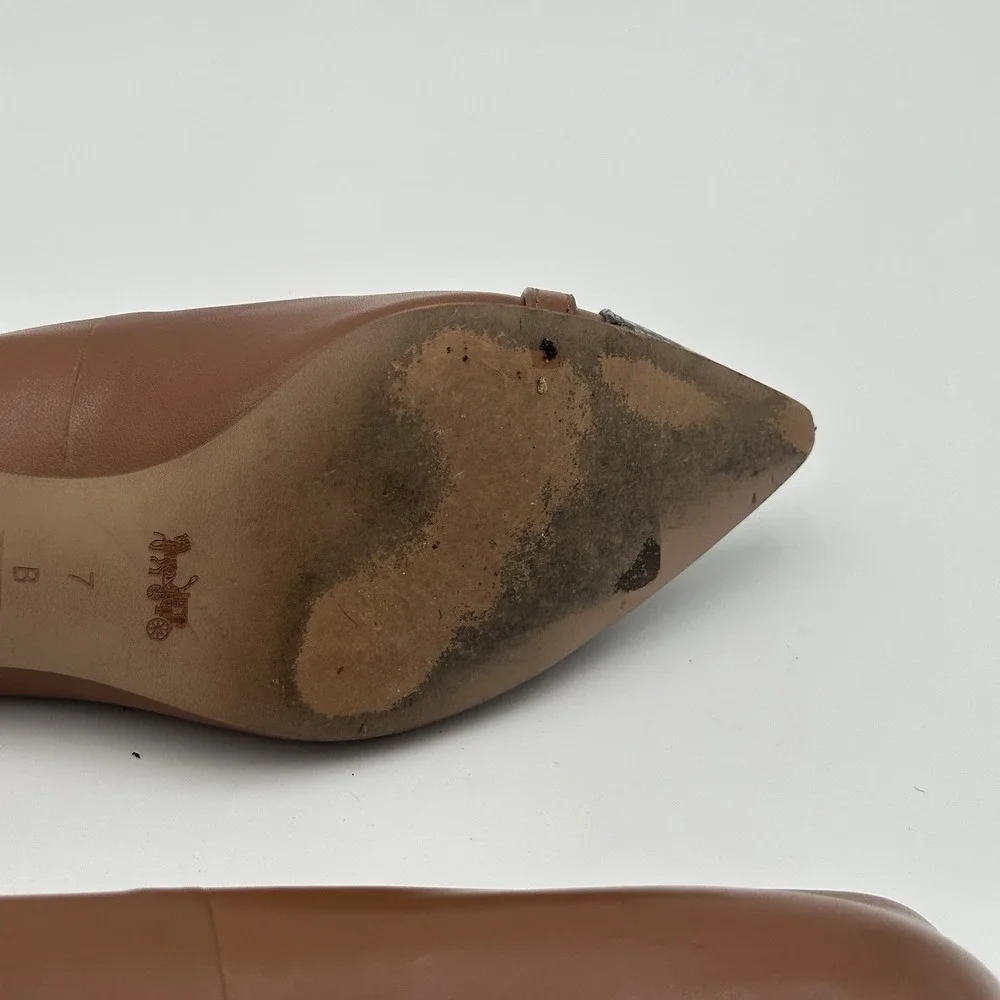 Coach Lauri Leather Pumps 7.5B Caramel Tan Snake Cap Toe Turnlock Accents - Picture 11 of 15